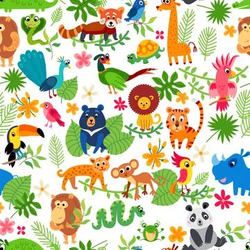 Zoo Jungle pattern. A tropical bird background. Stock Illustration