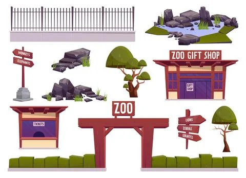 Zoo landscape elements vector illustration in cartoon style Stock Illustration