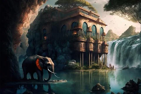 A Zoo By A Large River Stock Illustration