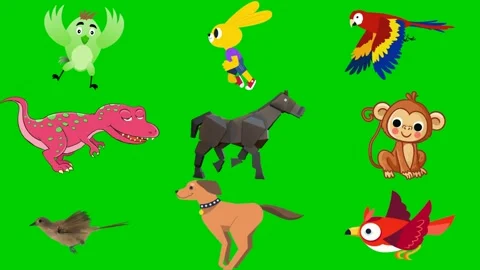 Zoo mix on green screen featuring parrot rabbit macaw dinosaur horse monkey Vidéo 334704334