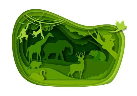 Zoo park vector in paper cut art craft style Ilustración de archivo