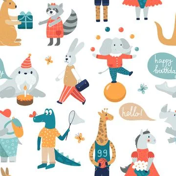 Zoo pattern on white Stock Illustration