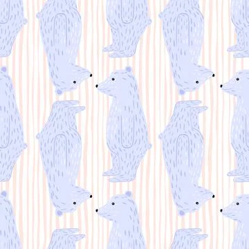 Zoo seamless doodle pattern with hand drawn light blue polar bear silhouettes Stock Illustration