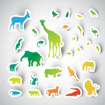 Zoo sticker animals collection, vector Stock Illustration