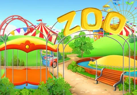 Zoo, vector background. Amusement park. Children playground Stock Illustration
