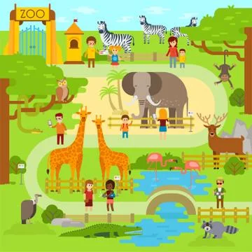 Zoo vector flat illustration. Animals vector flat design. Zoo infographic with Stock-Illustration