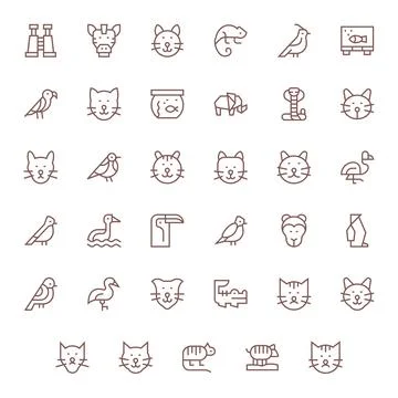 Zoo Vector Icon Library with 35 Regular Line Retina Ready PIXEL Perfect Desig Stock Illustration