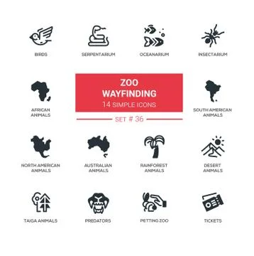 Zoo wayfinding - modern vector line icons set Stock Illustration