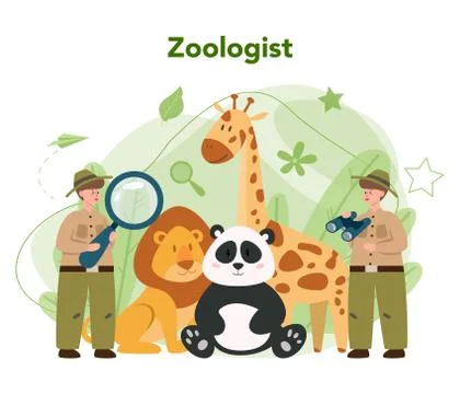 Zoologist concept. Scientist exploring and studying fauna. Wild animal Stock Illustration