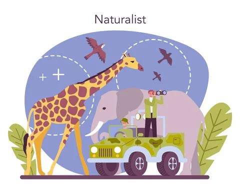 Zoologist concept. Scientist exploring and studying fauna. Stock Illustration