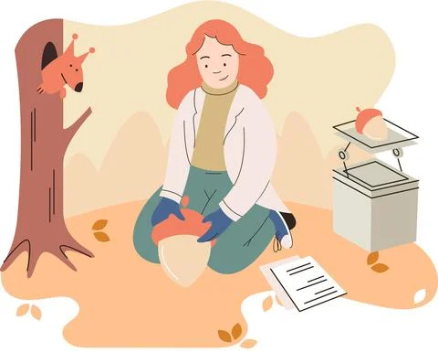 Zoologist study animals in their natural habitat. Scientist exploring and Stock Illustration