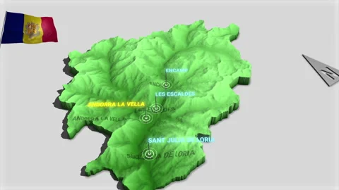 Zoom in to 3d map of Andorra Stock Footage 169563690