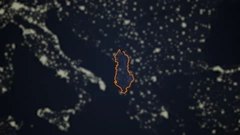 Zoom in to 3d map night of Albania Stock Footage 215426433