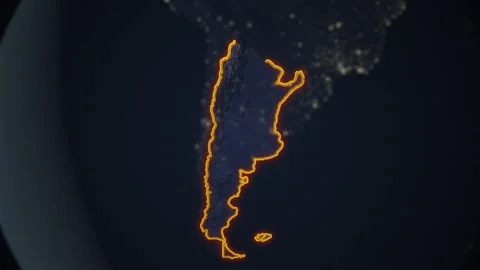 Zoom in to 3d map night of Argentina Stock Footage 218156057