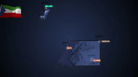 Zoom in to 3d map night of Equatorial Guinea Stock Footage 219695323