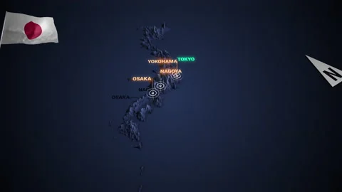 Zoom in to 3d map night of Japan | Stock Video | Pond5