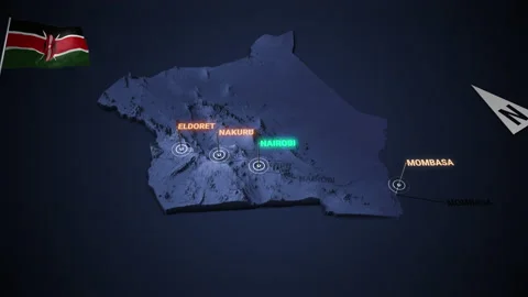 Zoom in to 3d map night of Kenya Stock Footage 219683180