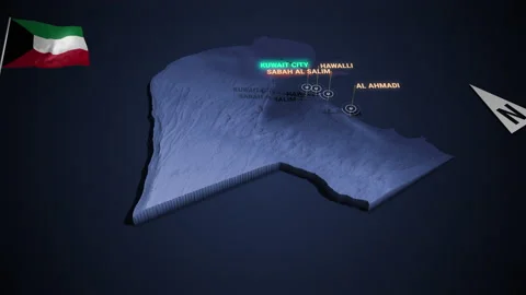 Zoom in to 3d map night of Kuwait Stock Footage 219686502