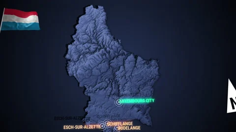 Zoom in to 3d map night of Luxembourg Stock Footage 219969577