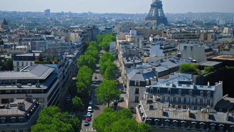 Zoom from above the panoramic view of La Defense office towers in Paris. Stock Footage 245453890