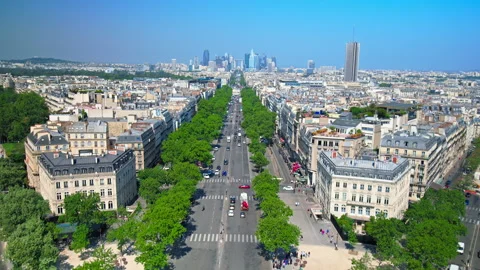 Zoom from above the panoramic view of La Defense office towers in Paris. Stock Footage 245453918
