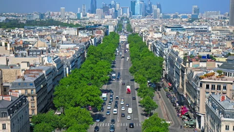 Zoom from above the panoramic view of La Defense office towers in Paris. Stock Footage 245453957