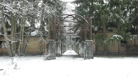 Zoom into an access balcony of an abandonend park at winter times Stock Footage 46607862