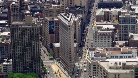 Zoom in Aerial Flatiron Building In Manhattan New York City Stock Footage
