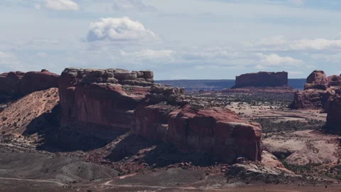 Zoom aerial of red rock cliffs in Moab Utah desert in spring time 库存影片 333709684