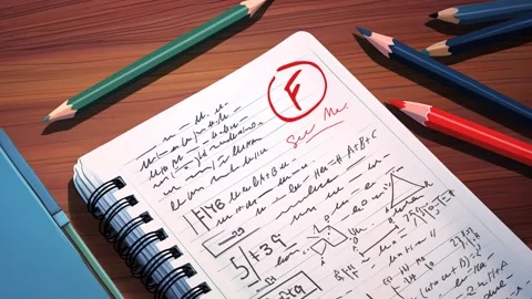 Zoom Animation of a Failed Test Paper with Red F Grad Stock Footage 308802464