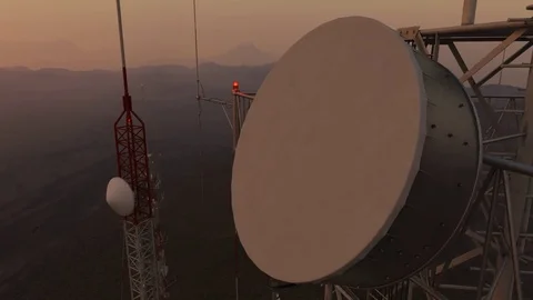 Zoom in on antenna tower on a hill. Stock Footage 75942760