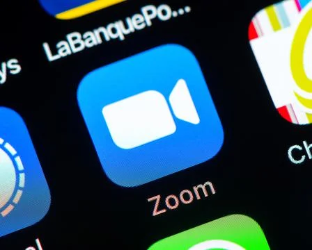 Zoom app icon on Apple iPhone screen 写真素材