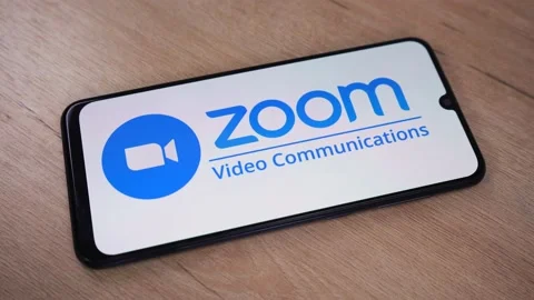 Zoom app logo for communication. April 9, 2021 Moscow Russia Stock Footage 152068038