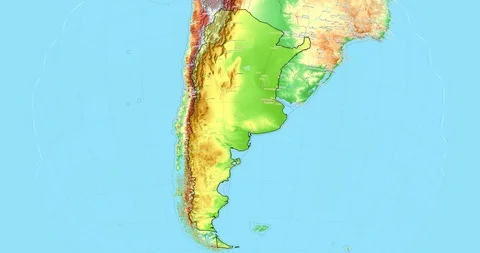Zoom to Argentina Map. Cities, State Borders, Main Roads, Elevation Data. Видео 105890912