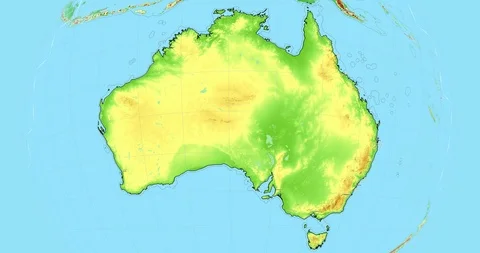 Zoom to Australia Map. Cities, State Borders, Main Roads, Elevation Data. Видео 105890035