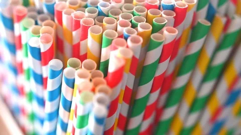 Zoom on biodegradable colored drinking  straws Stock Footage 106726062