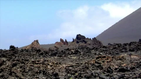 Zoom bizzar crater vent to volcanic area Stock Footage 7733488