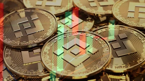 Zoom in of a bnb crypto token translucent gold coins on a large chart background Stock Footage 162869691