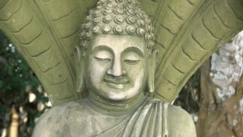 Zoom in on the buddha stone statue face Stock Footage 120069600