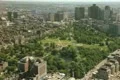Zoom in to buildings and park from tower window Footage