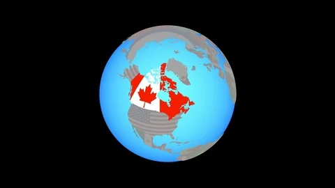 Zoom to Canada with flag on map Stock Footage 99816813