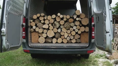 Zoom in cargo van with uploaded firewoods Video stock 131406784