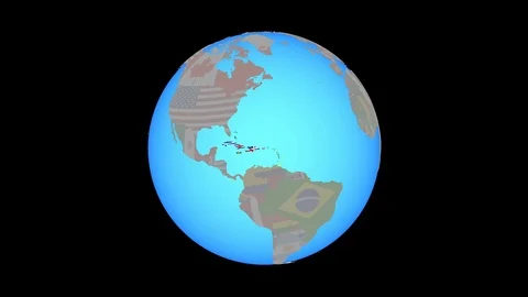 Zoom to Caribbean with flags on map Stock Footage 99817054