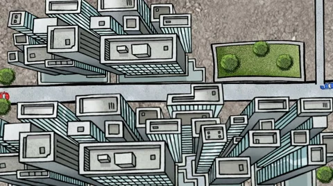 Zoom in to Cartoon City Below Video stock 67407900
