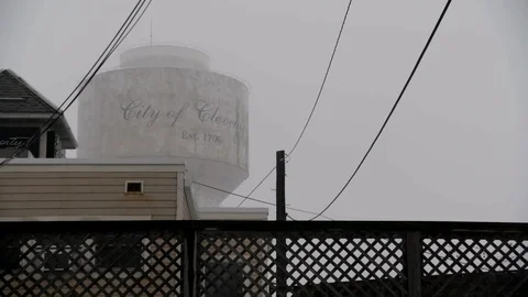 Zoom into Cleveland Water Tower from medium shot Stock Footage 89945523