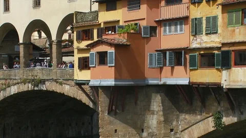 Zoom in to close up of the Ponte Vecchio Florence, Italy Stock Footage 74801292