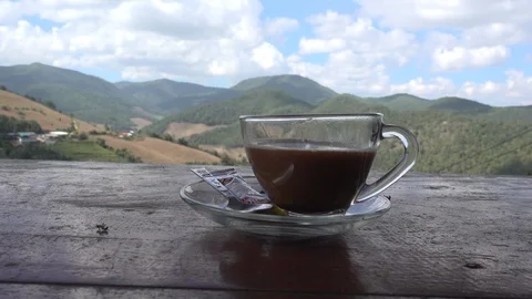 Zoom in to a coffee cup in Mae Hong Son, Thailand Stock Footage 101201982