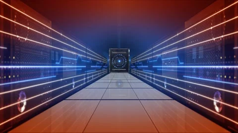 Zoom in Digital server room data center Computer networks Digital cloud. 4K Stock Footage 141339882