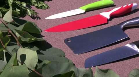 Zoom in on a display of knives,knife Stock Footage 39908877