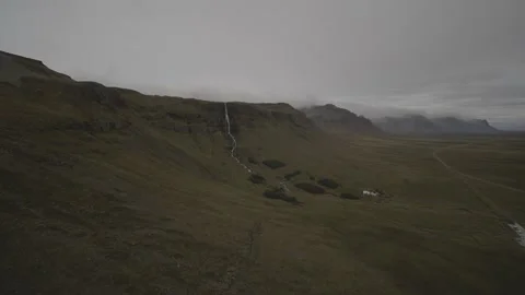 Zoom in drone flight over the Land of Waterfalls in Iceland. LOG, long shot Stock Footage 201654701